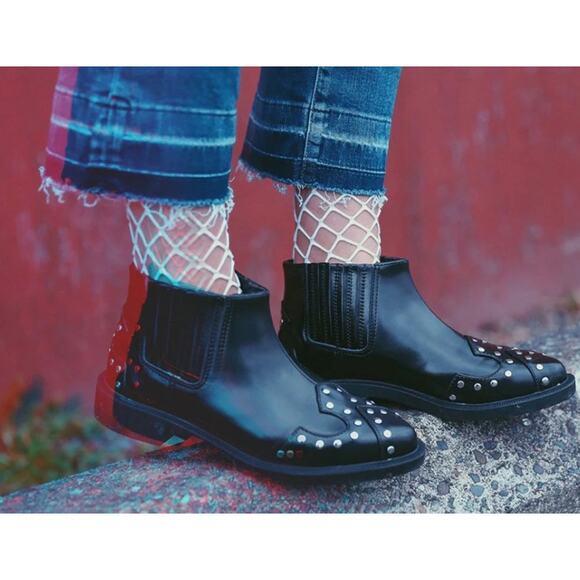T.U.K Shoes - T.U.K. Black Studded Jam Boots Pointed Ankle Boot Silver Studs Women’s 10
